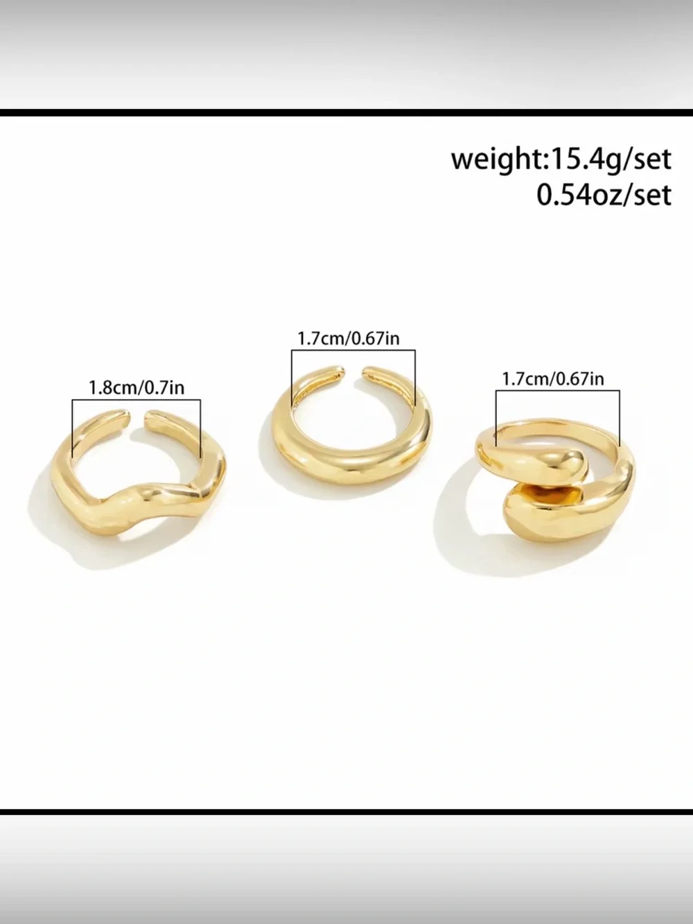 Chunky Rings Gold Toned Adjustable Snake Ring Geometric 3 Pcs Fashion OrB1/E2